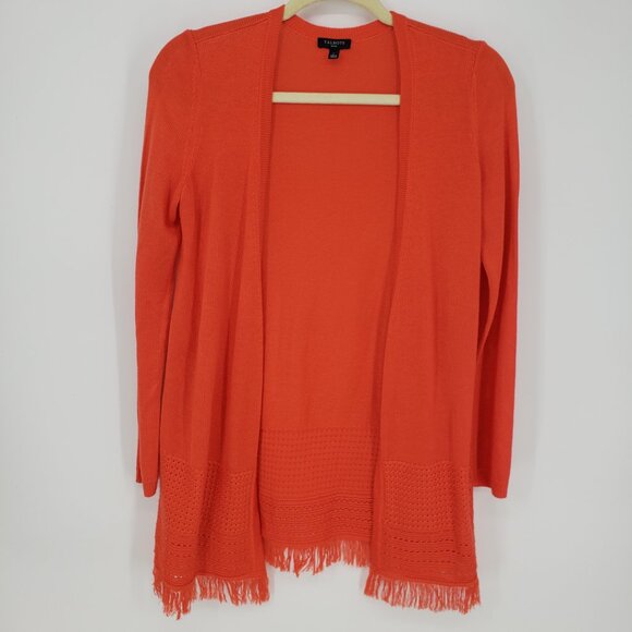 Talbots Fringe Trim Open Front Cardigan Sweater XSP Open Crochet Knit Orange - Picture 1 of 9